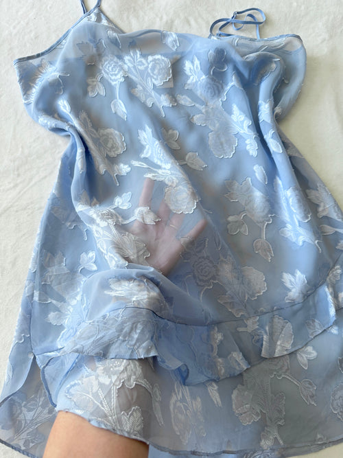 Secret Treasure Blue Brocade Slip Dress (L/XL)