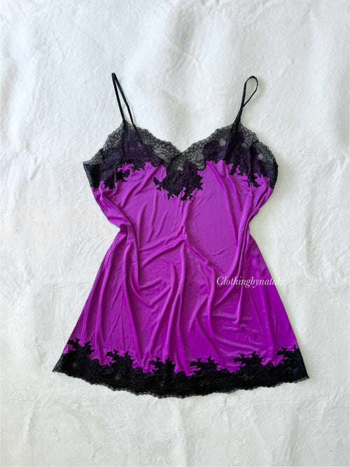 Natori Black Purple Slip Dress (L/XL)