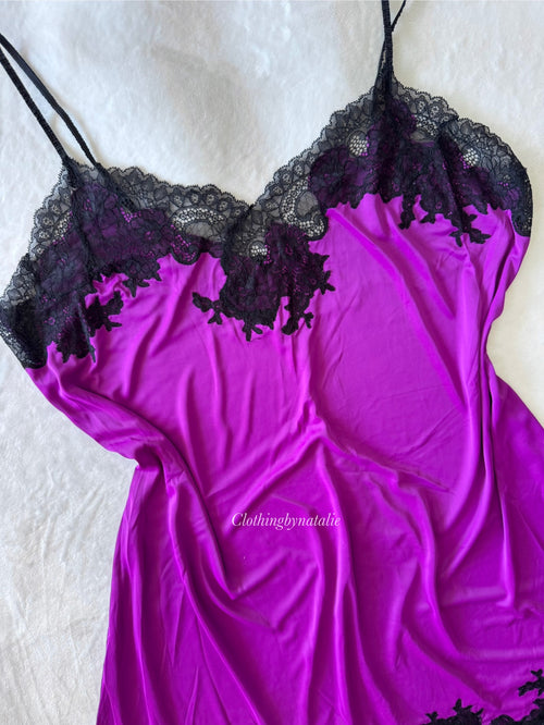 Natori Black Purple Slip Dress (L/XL)