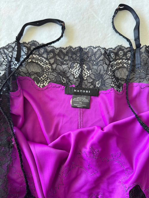 Natori Black Purple Slip Dress (L/XL)