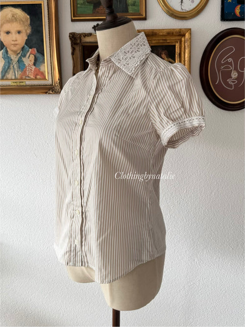 Japanese Stripe Cotton Blouse Size S