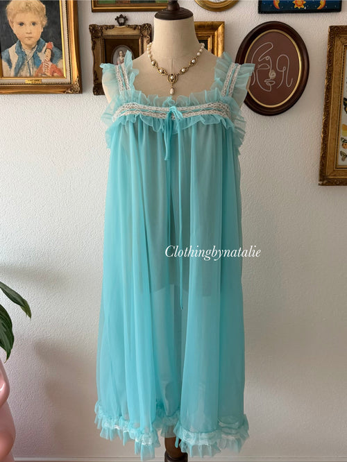 Ruffle Blue Nylon Nightgown size M