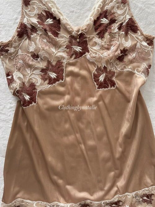 Brown Nylon Lace Nightgown Size S