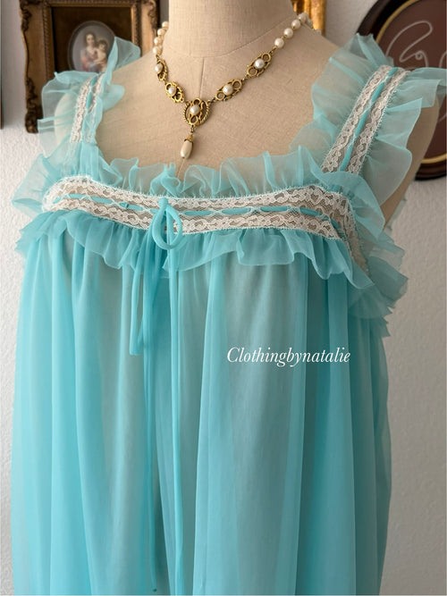 Ruffle Blue Nylon Nightgown size M