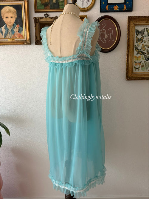 Ruffle Blue Nylon Nightgown size M