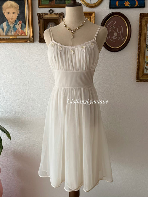 Vintage Beige Nylon Babydoll Gown size S