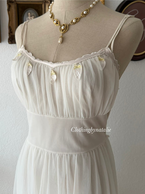 Vintage Beige Nylon Babydoll Gown size S
