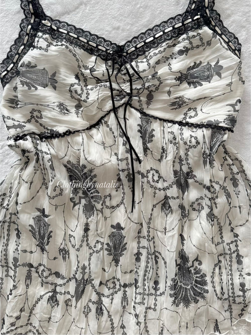 Y2K Black White Chiffon Babydoll Size S