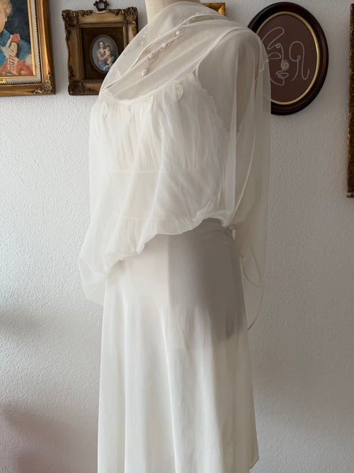 Vintage Beige Nylon Babydoll Gown size S