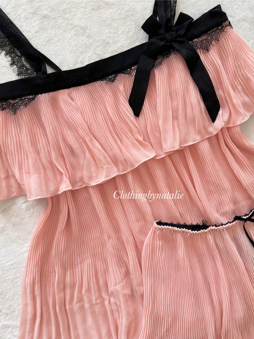 Coquette Pleated Chiffon Loungewear Set Size S
