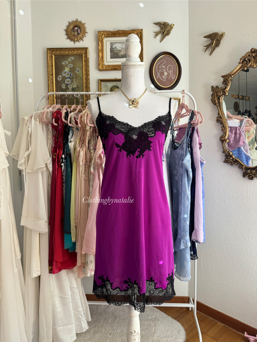 Natori Black Purple Slip Dress (L/XL)