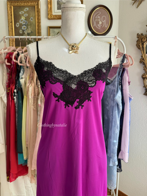 Natori Black Purple Slip Dress (L/XL)