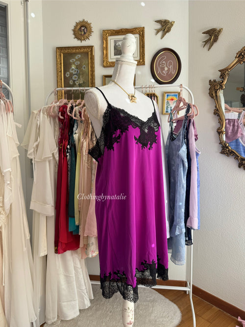 Natori Black Purple Slip Dress (L/XL)