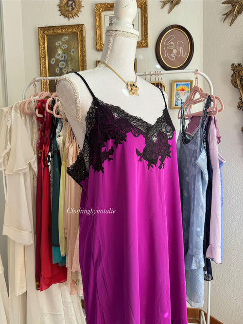 Natori Black Purple Slip Dress (L/XL)
