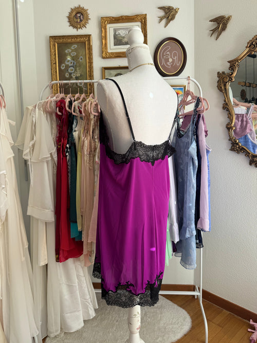 Natori Black Purple Slip Dress (L/XL)