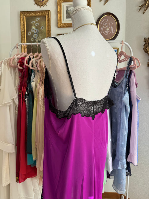 Natori Black Purple Slip Dress (L/XL)