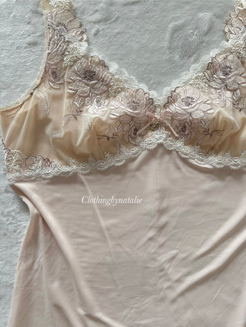 Pink Nylon Lace Nightgown Size M