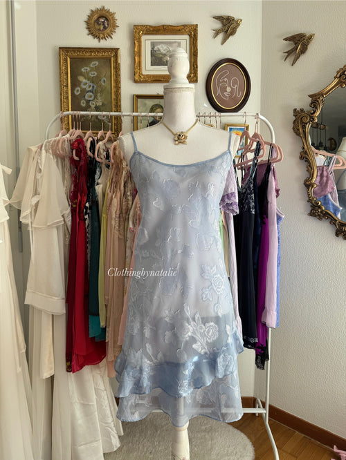 Secret Treasure Blue Brocade Slip Dress (L/XL)