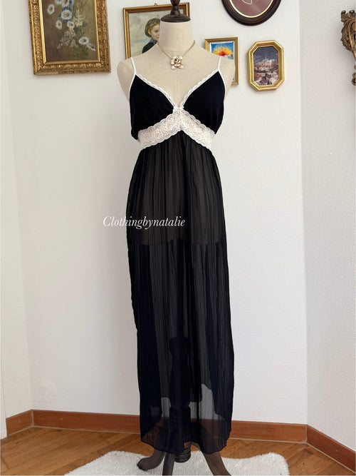 Linea Donatella Black Chiffon Maxi Slip size M/L