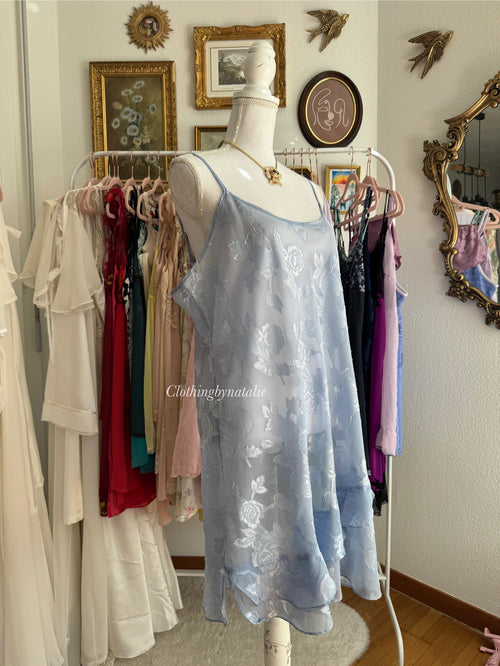 Secret Treasure Blue Brocade Slip Dress (L/XL)
