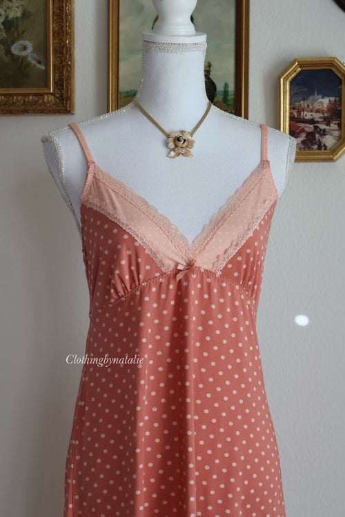 Orange Poka Dots Stretchy Slip Dress (S/M)