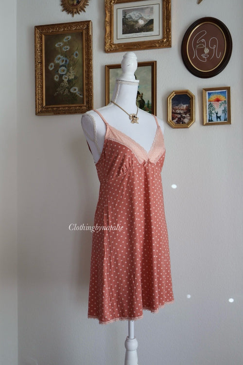 Orange Poka Dots Stretchy Slip Dress (S/M)
