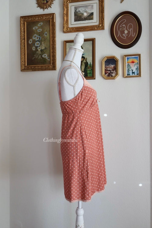 Orange Poka Dots Stretchy Slip Dress (S/M)