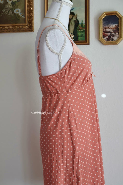Orange Poka Dots Stretchy Slip Dress (S/M)