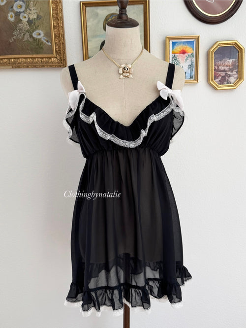 Flora Black Chiffon Babydoll size M