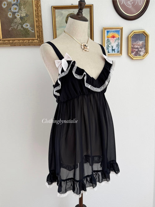 Flora Black Chiffon Babydoll size M