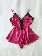 Vintage Fuchsia Satin Teddy (L)
