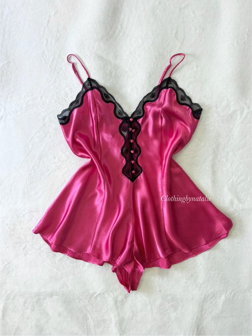 Vintage Fuchsia Satin Teddy (L)