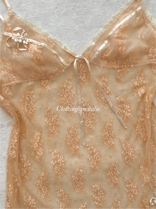 Romantic Orange Lace Slip Size M