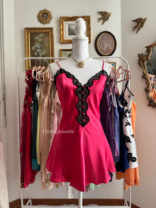 Vintage Fuchsia Satin Teddy (L)
