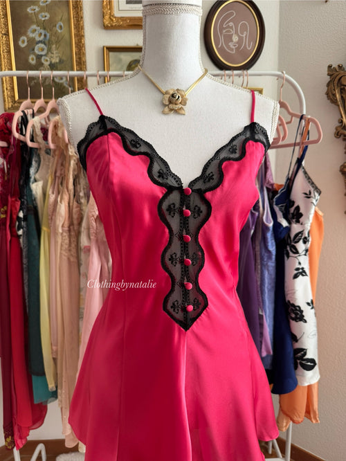 Vintage Fuchsia Satin Teddy (L)