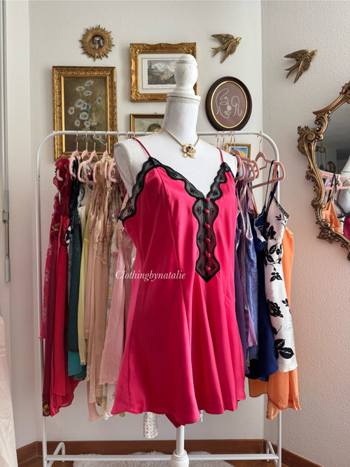 Vintage Fuchsia Satin Teddy (L)