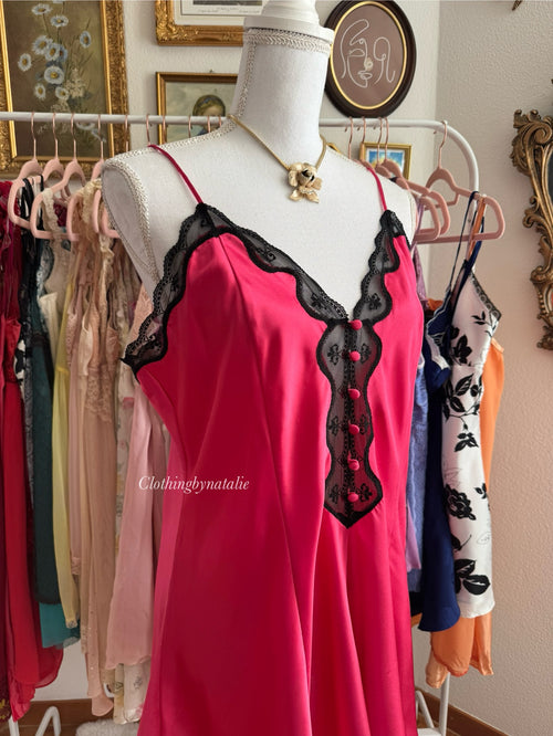 Vintage Fuchsia Satin Teddy (L)