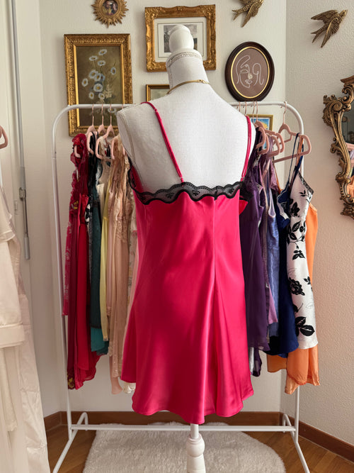 Vintage Fuchsia Satin Teddy (L)