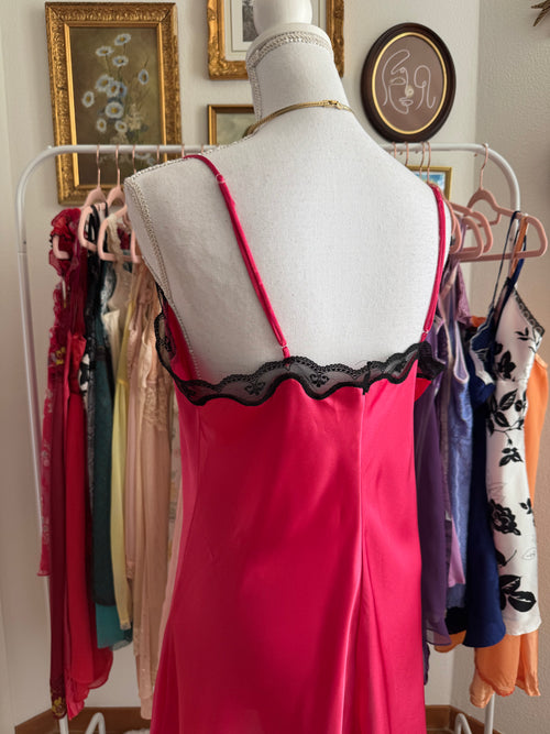 Vintage Fuchsia Satin Teddy (L)