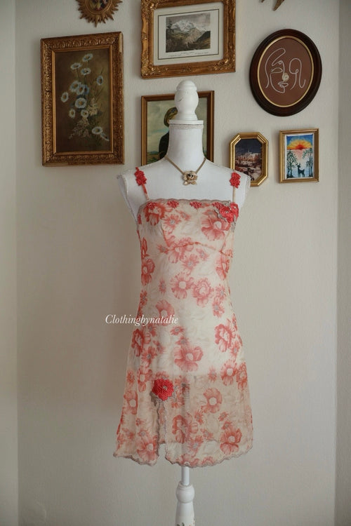 Venus Orange Floral Mesh Slip Dress (S)
