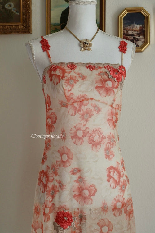 Venus Orange Floral Mesh Slip Dress (S)