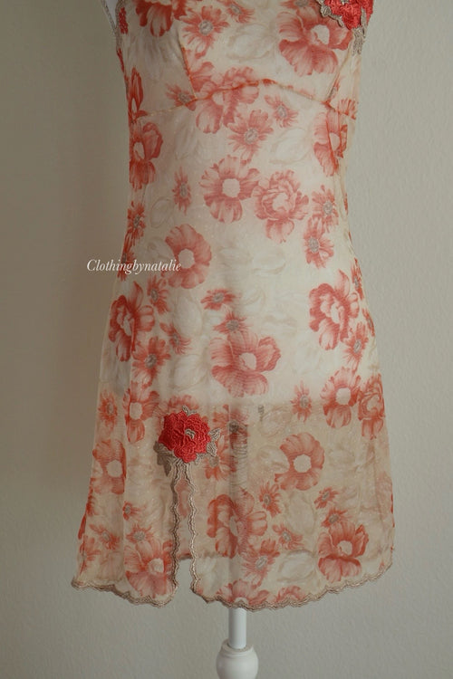Venus Orange Floral Mesh Slip Dress (S)