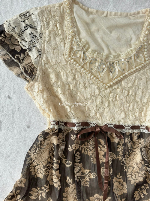 Y2K Lace Chiffon Blouse (S)