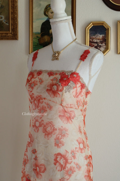 Venus Orange Floral Mesh Slip Dress (S)