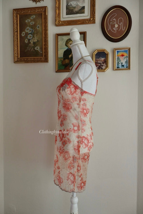 Venus Orange Floral Mesh Slip Dress (S)
