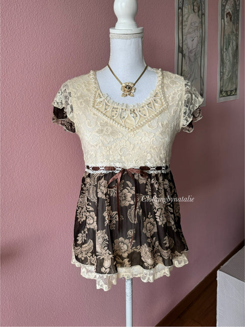 Y2K Lace Chiffon Blouse (S)