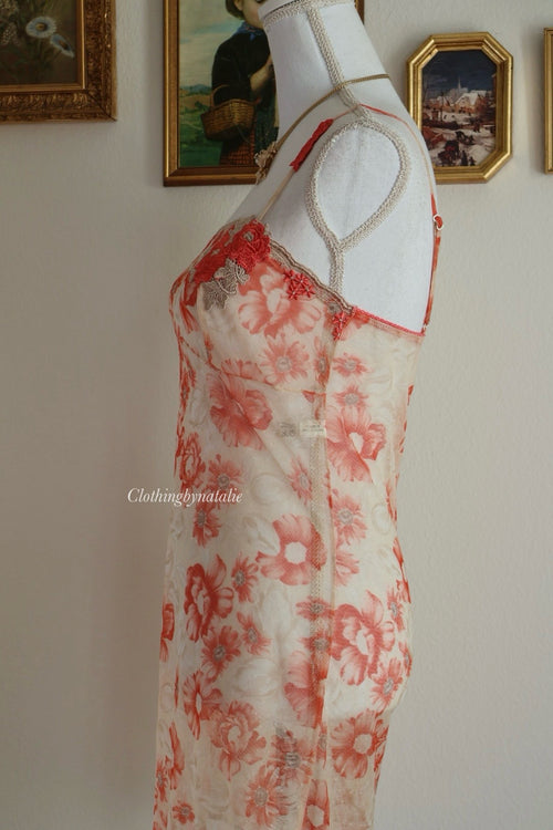 Venus Orange Floral Mesh Slip Dress (S)