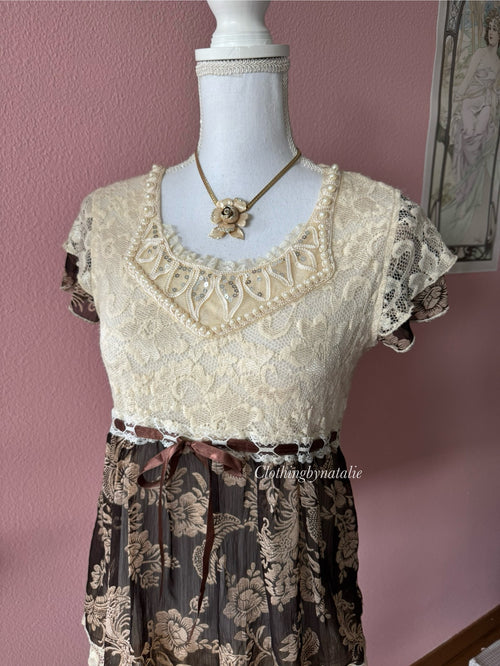 Y2K Lace Chiffon Blouse (S)