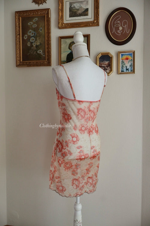 Venus Orange Floral Mesh Slip Dress (S)