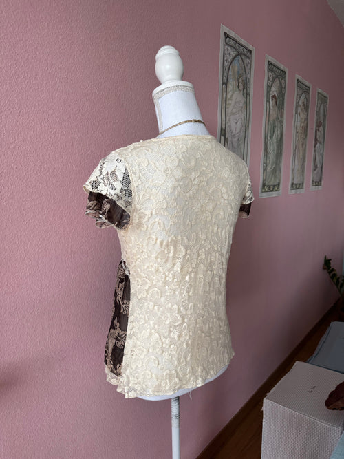 Y2K Lace Chiffon Blouse (S)